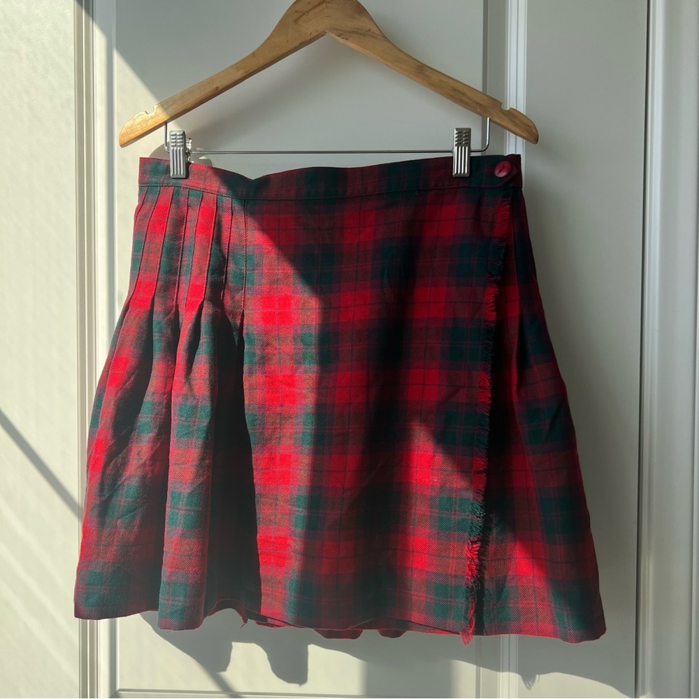 Labelle Maison Red Plaid wrap Pleated Skirt